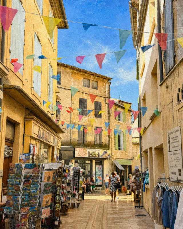 Strada dei festoni · fotografia pittorica su tela, finita a mano in Provenza