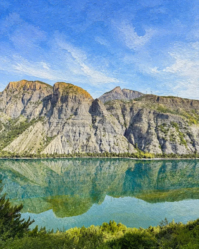 Cliffs in the Mirror · painterly photography on canvas, finished by hand in Provence