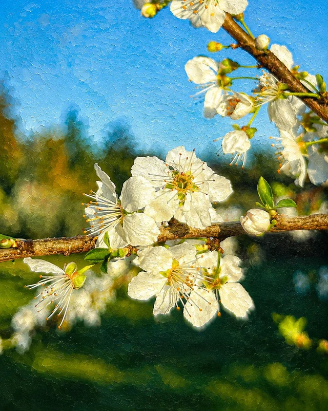 Weiße Blüte · malerische Fotografie auf Leinwand, von Hand vollendet, Provence