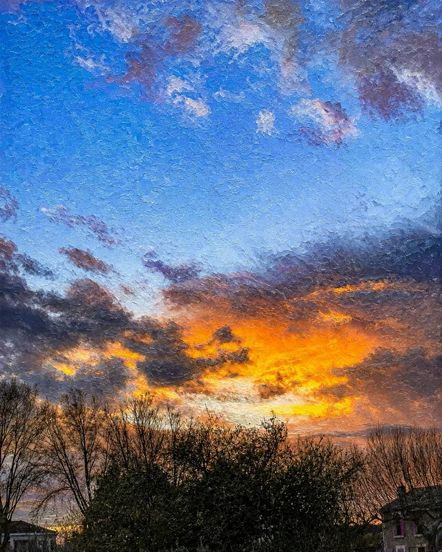 Cielo ardente · fotografia pittorica su tela, finita a mano in Provenza