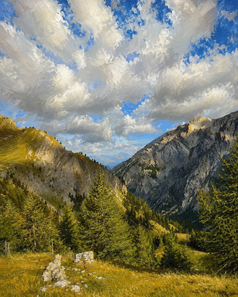 La Vallée alpine · photographie picturale sur toile, finalisée à la main, Provence